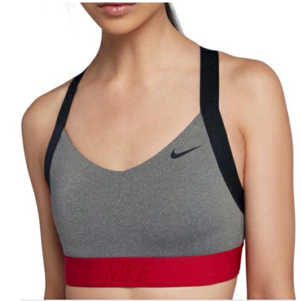 Nike Women's Black, Gray, and Red Sports Bra